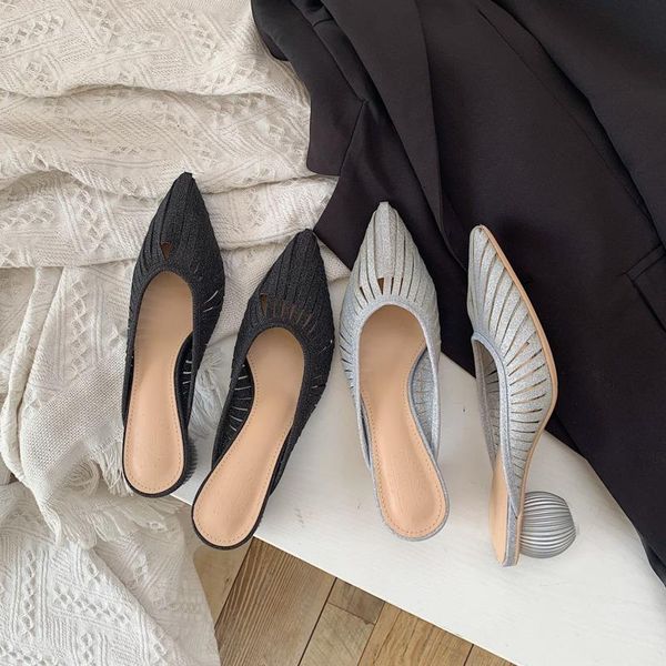 

slippers 2021 designers women ins fashion pointed toe med heels slides black party dress ladies mules brand woman shoes