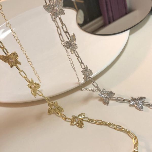 

pendant necklaces golden flashing butterfly retro crystal clavicle chain necklace female design jewelry gift, Silver