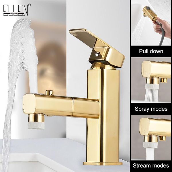 

bathroom sink faucets ellen gold faucet cold water mixer pull out gargle tap deck mounted el1035g
