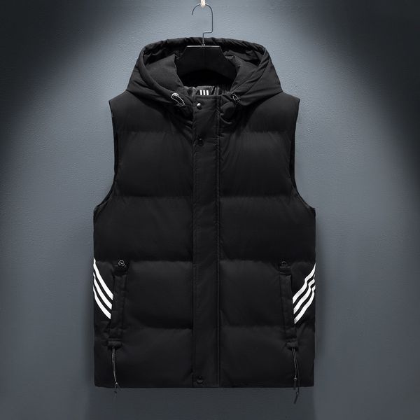 

men's large down cotton vest in autumn and winter for male students, Black;white