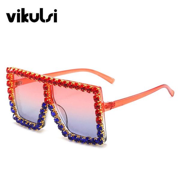 

sunglasses fashion gradient crystal diamond women's brand designer oversized sun glasses women uv400 red one piece square shades, White;black