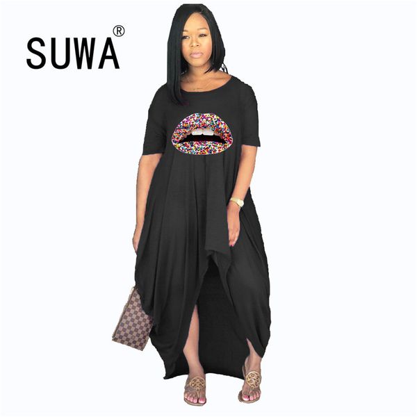 

wholesale dresses woman party night club fashion t-shirt casual short sleeve o neck loose boho long 210525, Black;gray