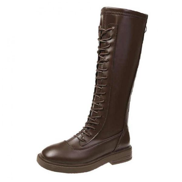 

boots 2021 thick-soled women's high-quality stretch cross-lace high-tube microfiber leather mid-calf, Black