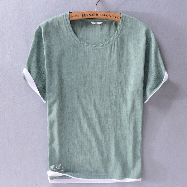 

t shirt cotton hemp men's pullover solid color youth fashion round neck short sleeve comfortable and breathable, White;black