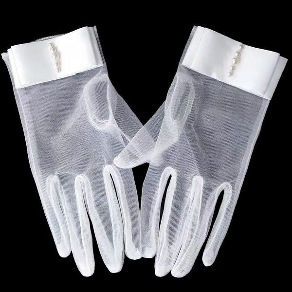 

bridal gloves 5pc/lot short transparent bowknot white evening party pricecess lady bridesmaid finger wedding ship