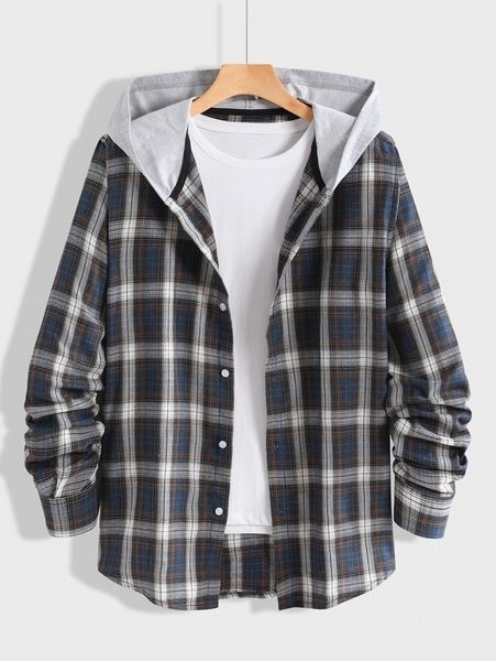 

men plaid hooded shirt without tee c6qi#, White;black