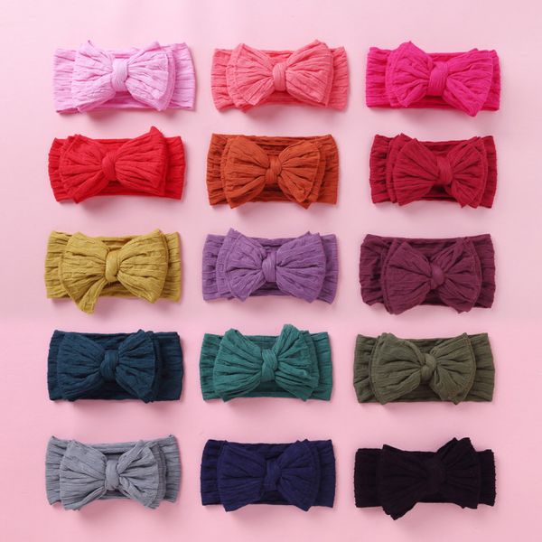 Novo Headband Nylon Ribbed, Cable Malha Nylon Baby Turban Cabeça para Baby Girls Nó BOWS STRECTH BAND