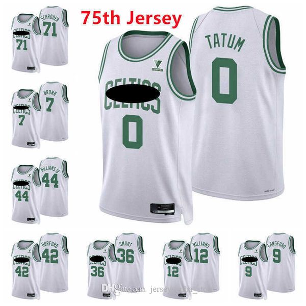 

2021 2022 men basketball jayson tatum 0 jaylen brown 7 smart schroder williams richardson horford langford 2021/22 75th white jersey, Black;red
