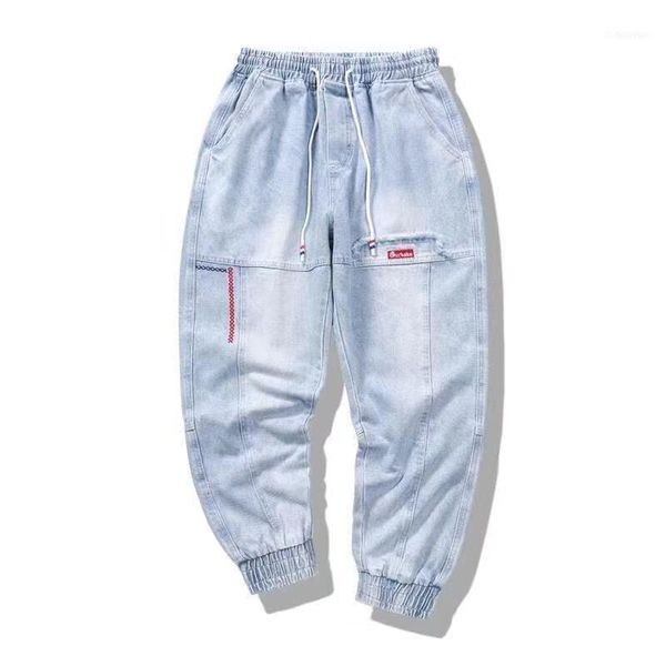 

men's jeans 4 styles of loose locomotive embroidery cropped rock revival, Blue