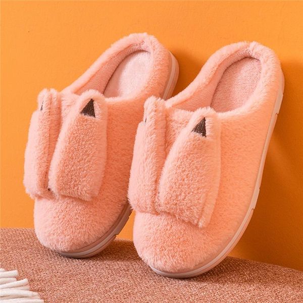 

slippers women winter autumn velvet men slipper indoor home shoes casual ladies soft cute shoe couple furry ears plush, Black