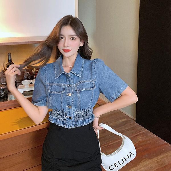 

women's blouses & shirts fashion short denim shirt women 2021 summer casual korean style outer wear short-sleeved top, White