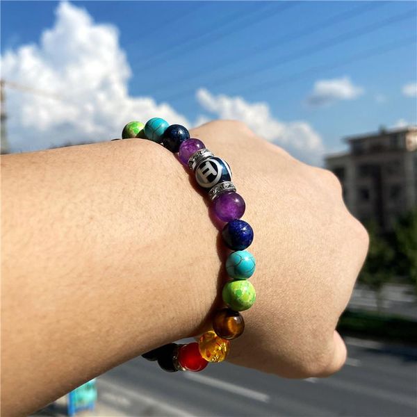 

beaded, strands 12 constellations 7 chakra bracelet men women natural crystal healing anxiety jewellery mandala yoga meditation pulsera, Black