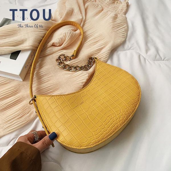 

evening bags crocodile pattern leather shoulder bag crescent armpit small handbags for women clutch solid fashion vintage tote purse