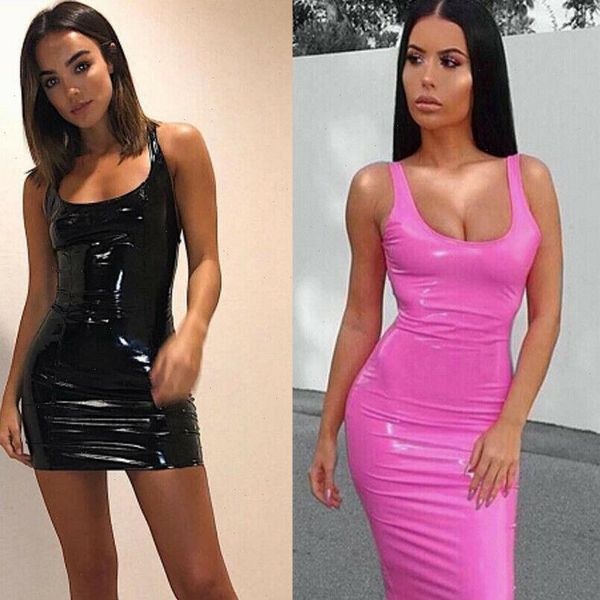 

summer women dress pu leather strappy mini dress clubwear evening party dress casual sleeveless female red new, Black;gray