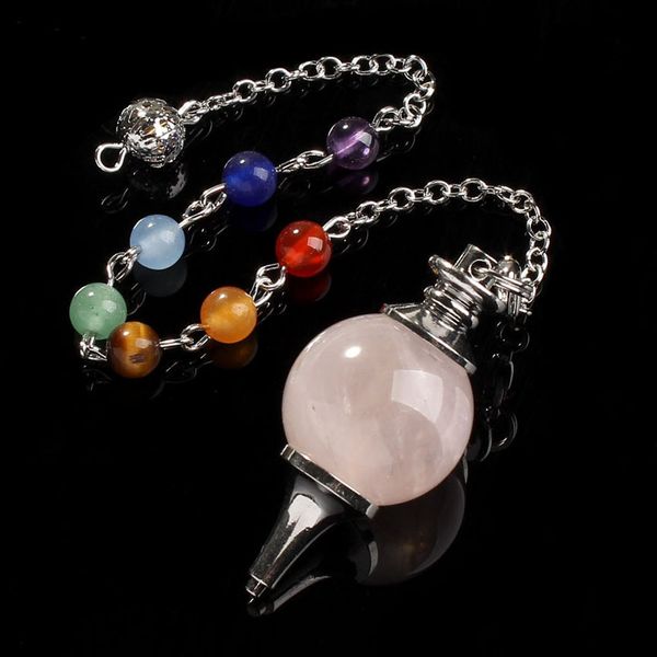 

7 chakra reiki pendants necklace tiger eye pendulum natural stone pendant for dowsing pink quartz opal black onyx women men fashion jewelry, Silver