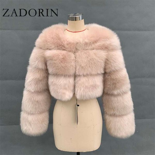 

zadorin fashion plus size women crop faux fox fur coat winter thick fluffy long sleeve short style slim furry fur jacket 210928, Black