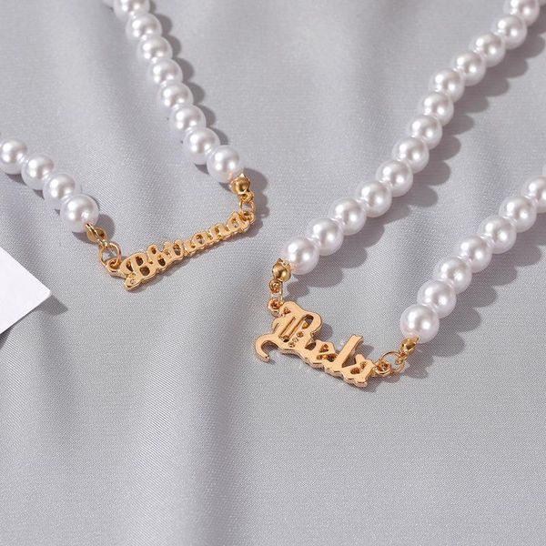 

pendant necklaces elegant round imitation pearl chokers for women lady gold color metal letter necklace minimalist jewelry gift, Silver