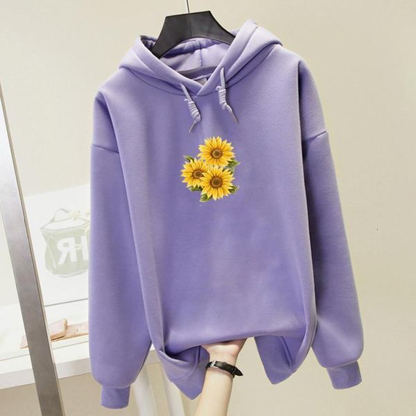

hoodies sweatshirt women pink winter long sleeve korean fashion sunflower print hoodie oversized streetwear pullover s-4xl, Black