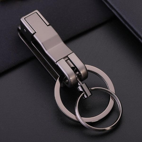 

keychains men waist hanging anti-lost double ring removable key chain keychain metal keyring auto pendant holder accessories, Silver