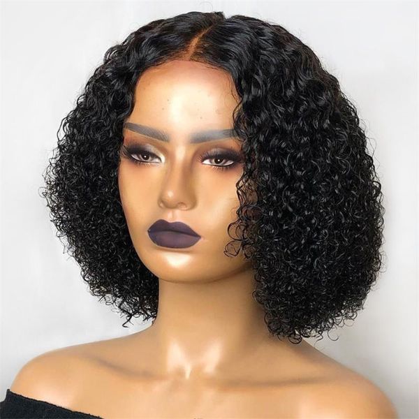 

synthetic wigs kinky curly hair natural part non remy women machine made wig short bob, Black