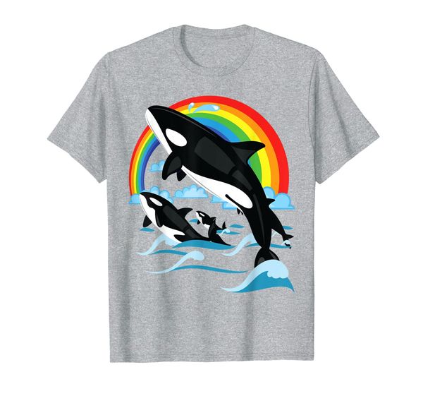 

rainbow jumping killer whale as orca gift for men women t-shirt, White;black