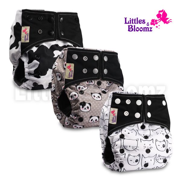

[littles&bloomz] 3pcs/set bamboo charcoal washable real cloth pocket nappy, 3 nappies/diapers and 0 insert in one set 210312