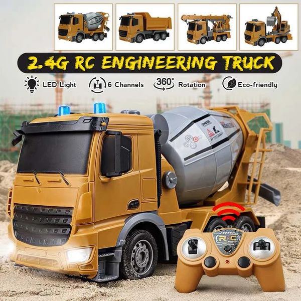 

124 6 Channels RC Engineering Truck Remote Control Car with led Lights 2.4GHz Mixer Tanker Dump Truck Crane Vehicle Excavator