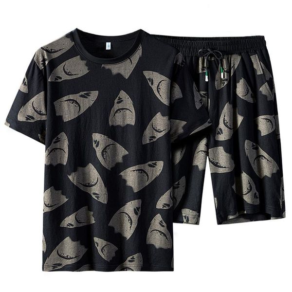

men's tracksuits summer black print sets 2 piece ice silk t-shirts+shorts sportswear sweatsuits men casual track suits plus size 5xl 6x, Gray
