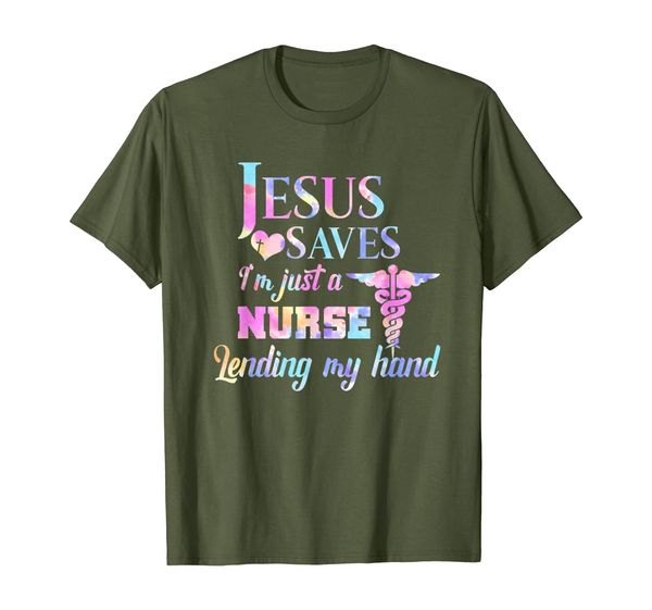 

jesus saves i'm just a nurse lending my hand t shirt vintage, White;black