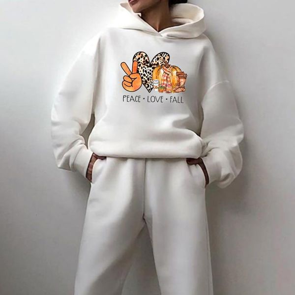 

women's two piece pants women diy hoodies two-piece set peace love fall letter sweatsuits elastic sports pullover suit oversize custom, White