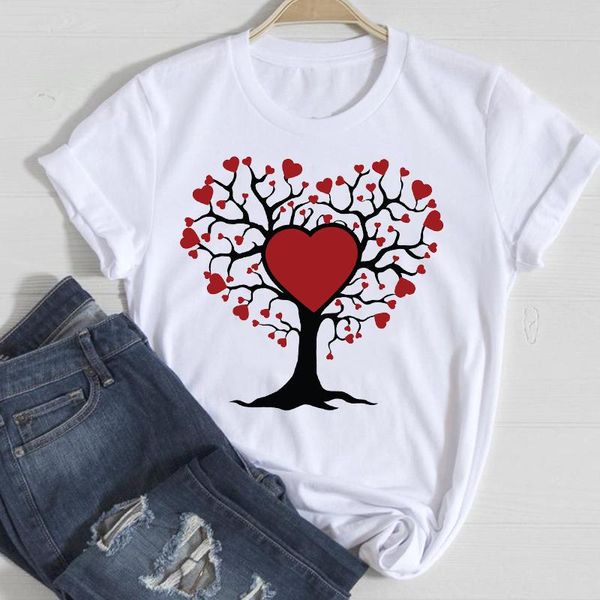 

women's t-shirt fixsys lady print female tee shirt t-shirts women love tree fashion 90s trend spring summer clothes graphic tshirt top, White