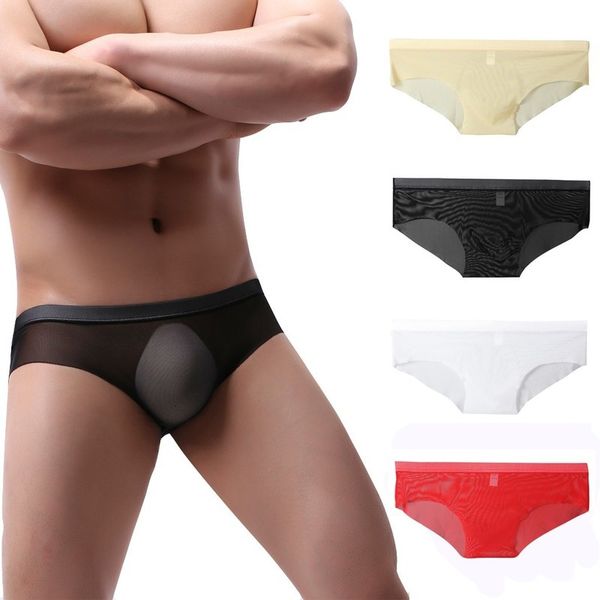 

waist mesh low soft breathing knickers short briefs men transparent underwear ropa interior hombre, Black;white