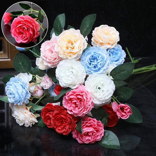 

decorative flowers & wreaths 3 heads/bouquet big bud roses artificial flower silk rose diy wedding christmas party home decor