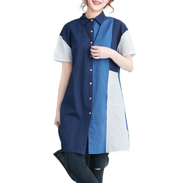 

women's blouses & shirts vintage patchwork women 2021 summer turn-down collar long slim lady outwear coat, White