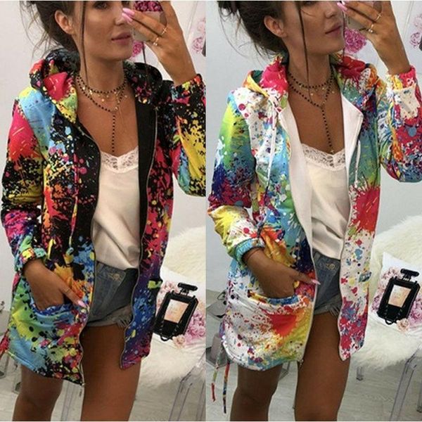 

new fashion spring women casual hooded hoodies printed sweatshirt parka jacket coat outwear overcoat, Black;brown