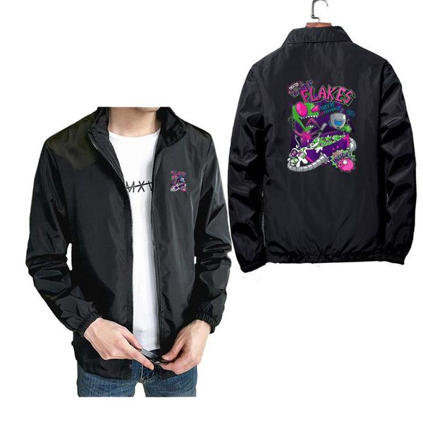 

men's jackets invader flakes zim print zipper jacket men spring long sleeve windbreaker coat male oversized harajuku streetwear s-7xl, Black;brown