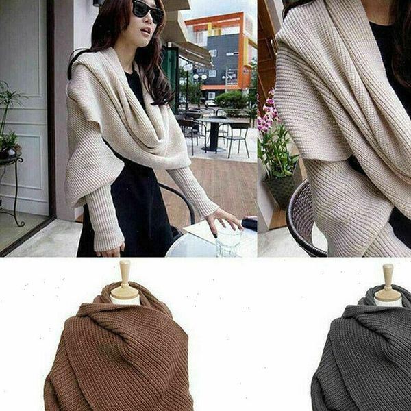 

10 womens sweater colors women knitted scarf with sleeve wrap winter warm shawl scarves sweaters drop, White;black