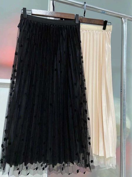 

double-sided 2021 summer korean mid long mesh skirt 202102, Black