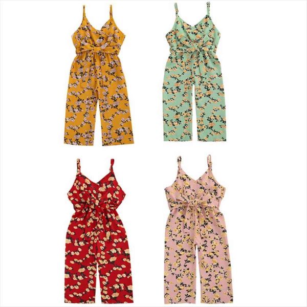 

summer baby girls overalls 1 6y romper flower print clothes sleeveless strap newborn jumpsuits, Blue