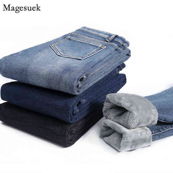 

women fleece warm slim jeans trousers winter thick denim pencil pants casual plus velvet high waist skinny 17316 211129, Blue