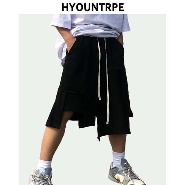 

men's shorts hip hop irregular dislocation stitching sweat elastic waist loose sports casual, White;black