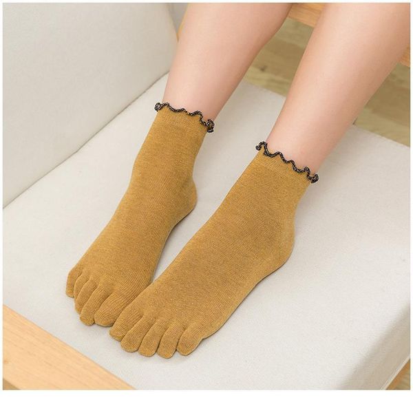 

cotton five finger ruffle socks women solid color toe socks with 5 toe short deodorant socks with fingers soks woman so jlluyz, Black
