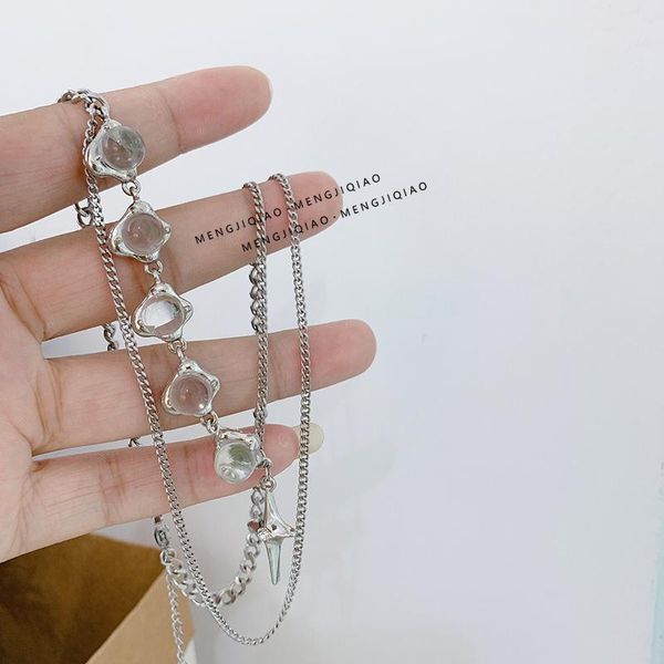 

chains fashion transparent bead stitching chain cross pendant necklace hip hop personality style clavicle sweet jewelry, Silver