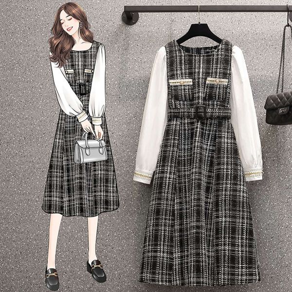 

large size women's spring dress 2021 new style fat sister show thin cover belly small fragrance age reducing foreign style fashion dres, Black;gray