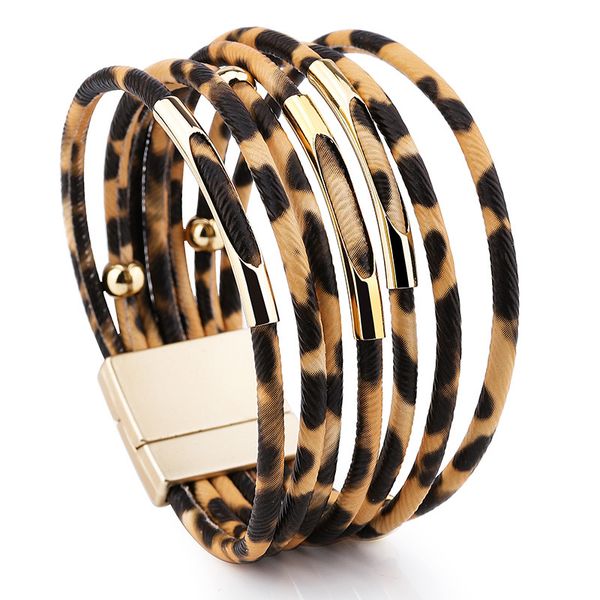 Bracciale in pelle di leopardo per le donne Moda chiusura magnetica Braccialetti con ciondoli Braccialetti Elegante braccialetto avvolgente multistrato Regalo di gioielli DBC VT0981