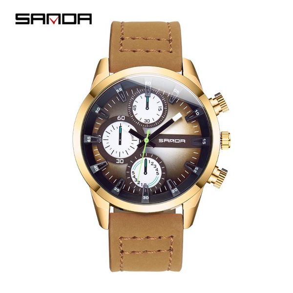

wristwatches sanda brand mens watches luxury male clocks fashion man sport clock leather strap business quartz men wrist watch herrenuhr, Slivery;brown