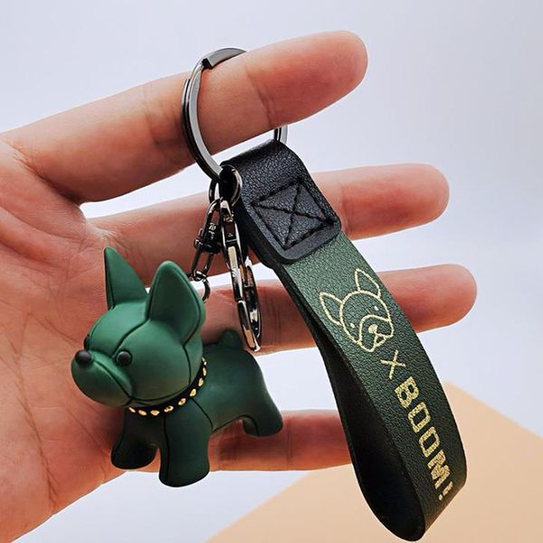 

cartoon fighting dog keychain for women man pendant car leather key ring christmas gift, Silver