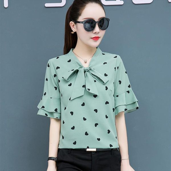 

korean fashion chiffon summer womens shirt office short sleeve and bloues, White