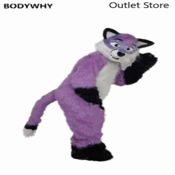 

mascot costumeslong furry purple husky wolf fox fursuit mascot costume cartoon outfit fancy dress carnival halloween xmas ad clothes, Red;yellow