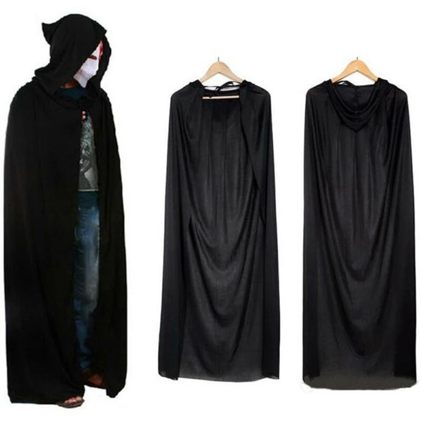 L Tamanho 140cm para adultos unissex crianças com capuz Cape Halloween fantasia cavaleiro manta homem negro Mulheres de comprimento completo capa de capa de capa de capa de casacos de capa vampiro